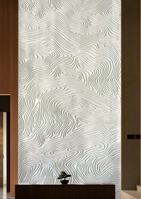 لوحة حائط حجرية مرنة ذات تدفق مياه منحني